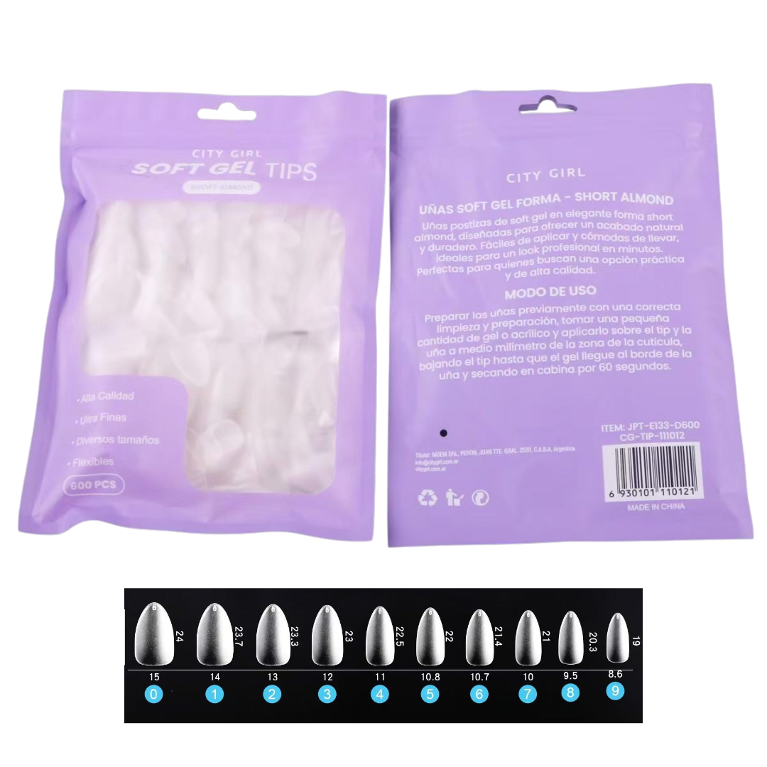 Tips soft gel Almendra cortas City girl