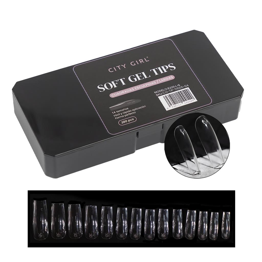 Soft gel tips cuadradas esculpidas largas CITY GIRL 280 unidades