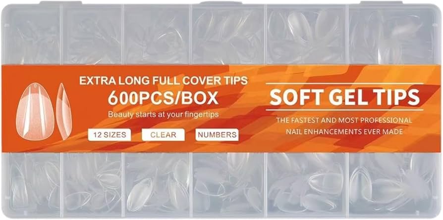 Tips soft gel 600 PCs ALMENDRAS 12 números