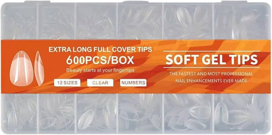 Tips soft gel 600 PCs ALMENDRAS 12 números